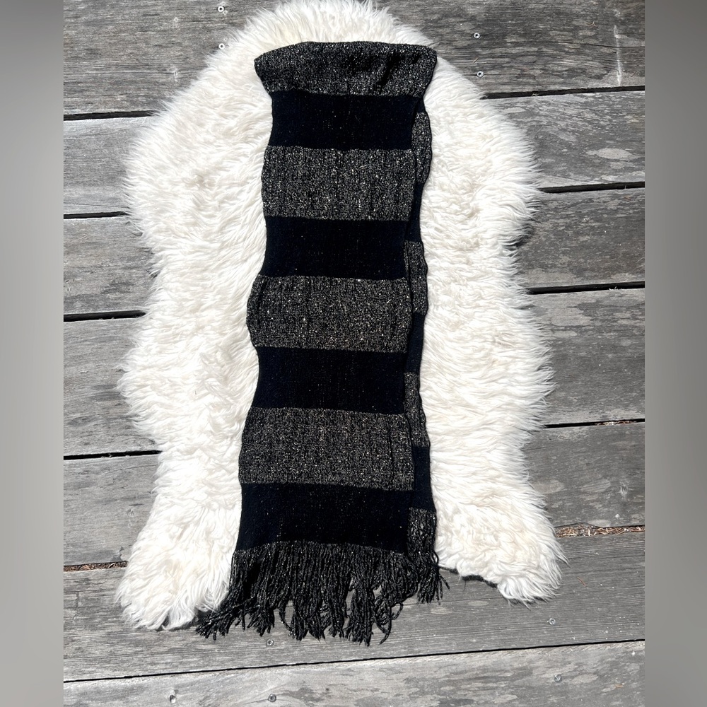 Elegant Black Metallic Lurex Striped Scarf Wrap